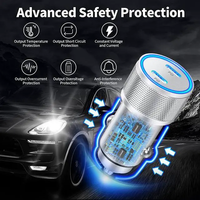Alt view image 6 of 7 - [ MFi Certified] iPhone Car Charger 60W Dual PD USB-C Poewr Cigarette Lighter USB-C Car Carplay Fast Charger + 2Pack Type-C to Lightning Cable for iPhone 14 13 12 11 Pro XS XR X SE iPad