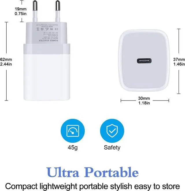 Alt view image 5 of 7 - European Charger 2Pack EU Fast 20W USB C Charger Block Travel Plug PD Power Adapter for iPhone 16e/16/16 Pro/16 Pro Max/16 Plus/15/15 Pro/14/14 Pro/13 Pro Max/13/12/Mini/XS/XR/X/8/SE, Samsung, Android