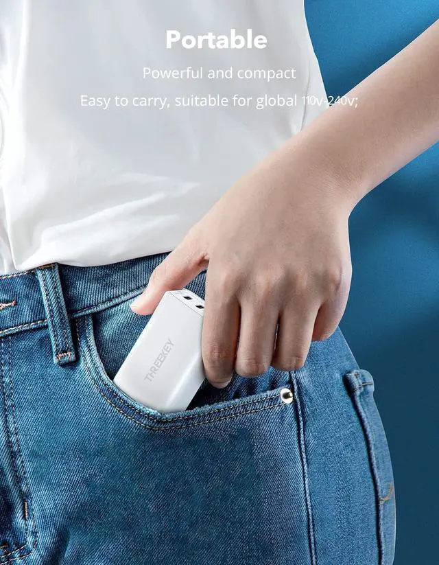 Alt view image 6 of 7 - USB C Wall Charger, THREEKEY 65W Multiport USB C Charger, Foldable Fast Charger Block Compatible with MacBook Pro/Air,Surface Pro,iPad Pro/Air,iPhone 13/12/11,Samsung S22/S21/S20