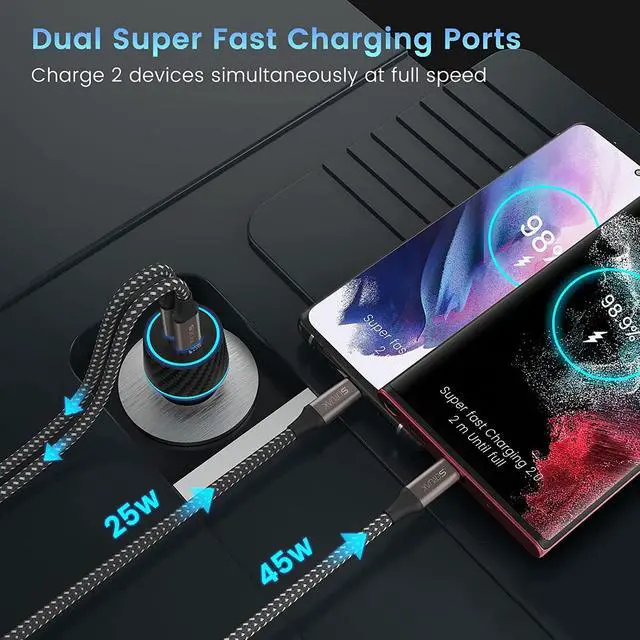 Alt view image 3 of 7 - S23 S24 Ultra Charger Type C, SCRUAK 45W PPS Super Fast USB-C Wall/Car Charger for Samsung Galaxy S24 Ultra/S24+/S24/S23 Ultra/S23+/S23/S22/S20/Note 20/Note 10+(with 2X 3.3FT 5A Type C Cable)