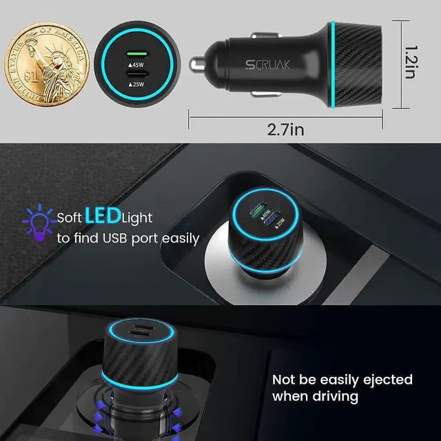 Alt view image 7 of 7 - S23 S24 Ultra Charger Type C, SCRUAK 45W PPS Super Fast USB-C Wall/Car Charger for Samsung Galaxy S24 Ultra/S24+/S24/S23 Ultra/S23+/S23/S22/S20/Note 20/Note 10+(with 2X 3.3FT 5A Type C Cable)