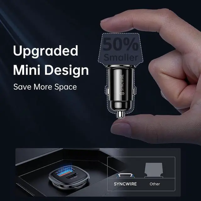 Alt view image 4 of 7 - Syncwire USB C Car Charger 60W [PD 30W & QC 30W] Fast Charging USB Adapter with 5FT Type C Cable Compatible with Samsung S23/S22 Google Pixel 7/7Pro iPhone 14 Pro Max and More