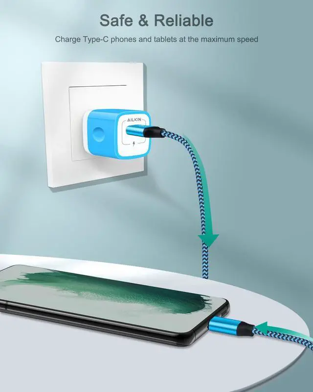 Alt view image 5 of 7 - Android Charger, USB C Fast Charging for Google Pixel 9 8 7 Pro 7 6 6a 6Pro 5 5a 4 XL, Samsung Galaxy s24 S23 S22 Ultra S21+ iPhone 16 15 Pro Max, Kindle USBC Power Adapter Block +USBC Cable 3 Ft
