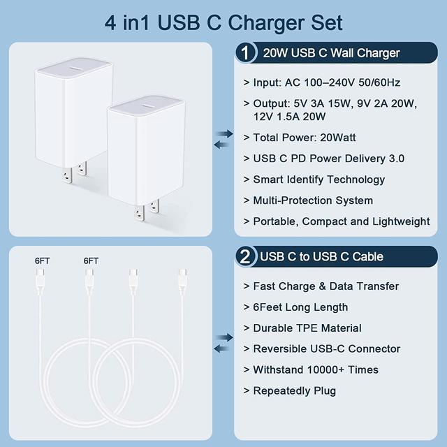 Pixel 8 7a Fast Charger for Google Pixel 8 Pro 7a Fold 7 Pro 6a 6 5a 5 4a 4  XL 3a 3 2,20W Fast USB C Wall Charger PD Power Adapter+6ft Type C to C