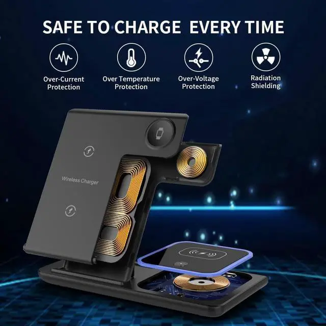 Alt view image 2 of 6 - 3 in 1 Wireless Charger Station for iPhone, iWatch, AirPods - Charges iPhone 13/12/11 Pro/Pro Max, iWatch 7/6/SE/5/4/3/2, AirPods 3/2/Pro