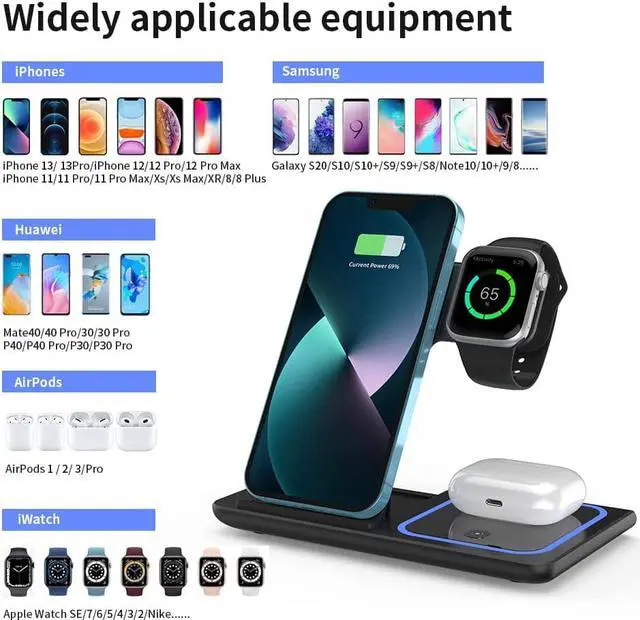 Alt view image 3 of 6 - 3 in 1 Wireless Charger Station for iPhone, iWatch, AirPods - Charges iPhone 13/12/11 Pro/Pro Max, iWatch 7/6/SE/5/4/3/2, AirPods 3/2/Pro