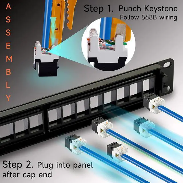 Alt view image 3 of 7 - Cat6 Patch Panel 24 Port with Keystone, RJ45 Network Panel 19 Inch, Punch Down Keystone Ethernet Patch Panel with Back Bar