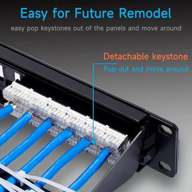 Alt view image 5 of 7 - Cat6 Patch Panel 24 Port with Keystone, RJ45 Network Panel 19 Inch, Punch Down Keystone Ethernet Patch Panel with Back Bar