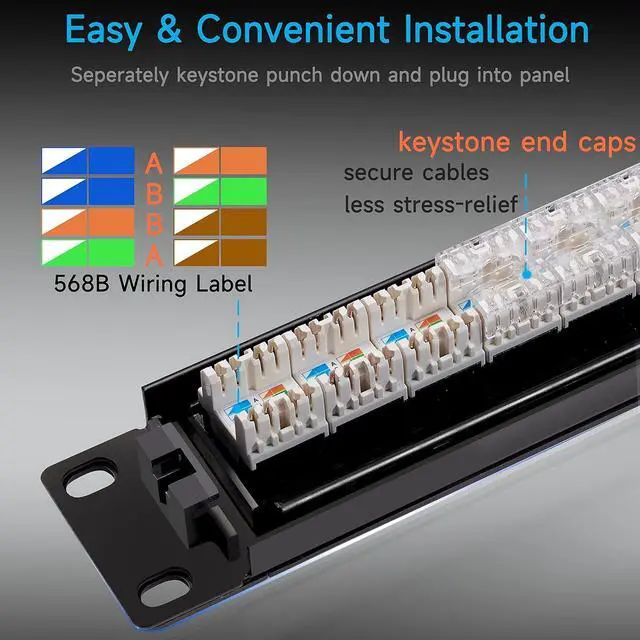 Alt view image 2 of 7 - Cat6 Patch Panel 24 Port with Keystone, RJ45 Network Panel 19 Inch, Punch Down Keystone Ethernet Patch Panel with Back Bar