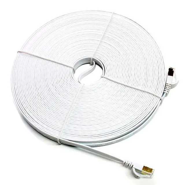 Alt view image 2 of 7 - Tera Grand - 100FT - CAT7 10 Gigabit Ethernet Ultra Flat Patch Cable for Modem Router LAN Network, Gold Plated Shielded RJ45 Connectors, Faster Than CAT6a CAT6 CAT5e, White
