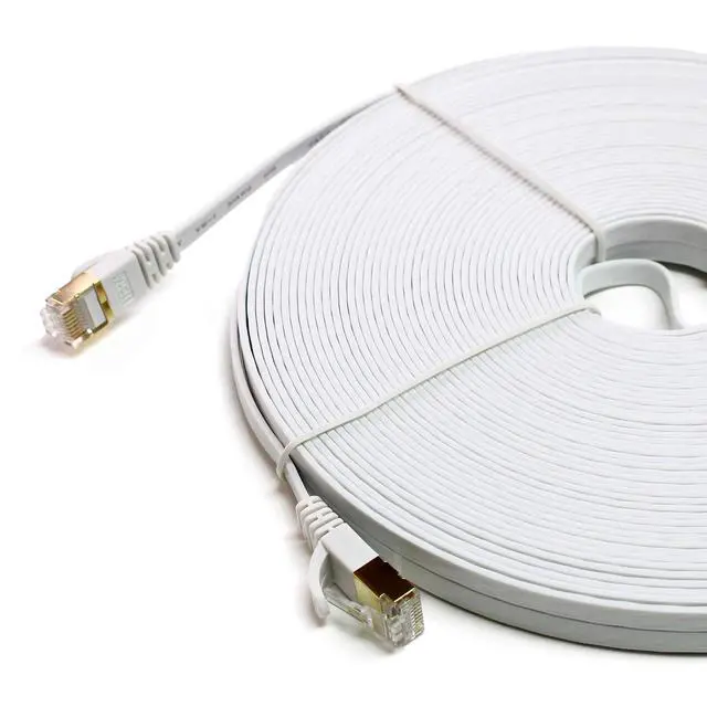 Alt view image 3 of 7 - Tera Grand - 100FT - CAT7 10 Gigabit Ethernet Ultra Flat Patch Cable for Modem Router LAN Network, Gold Plated Shielded RJ45 Connectors, Faster Than CAT6a CAT6 CAT5e, White