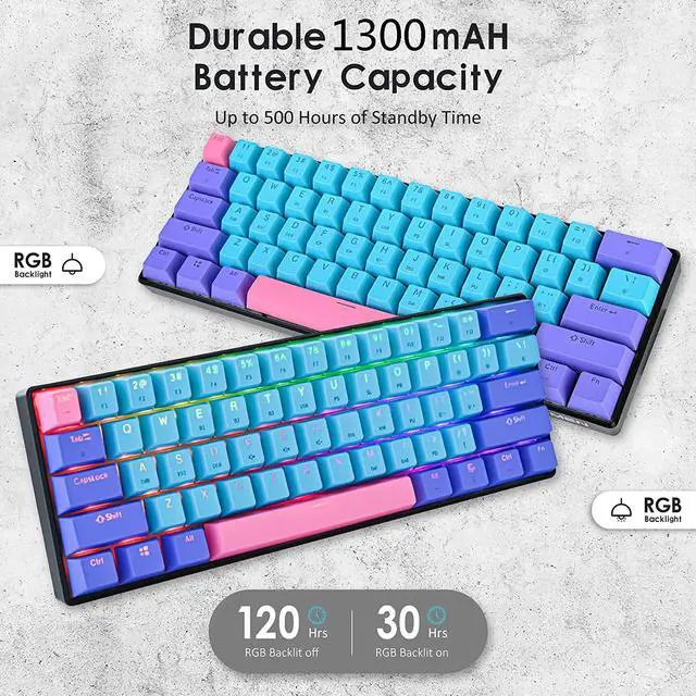 Alt view image 6 of 6 - surmen 60% Wireless Gaming Keyboard 60 Percent RGB Backlit Hot-Swappable GT61 Mini Mechanical Keyboard Bluetooth Programmable (Gateron Yellow, Joker)