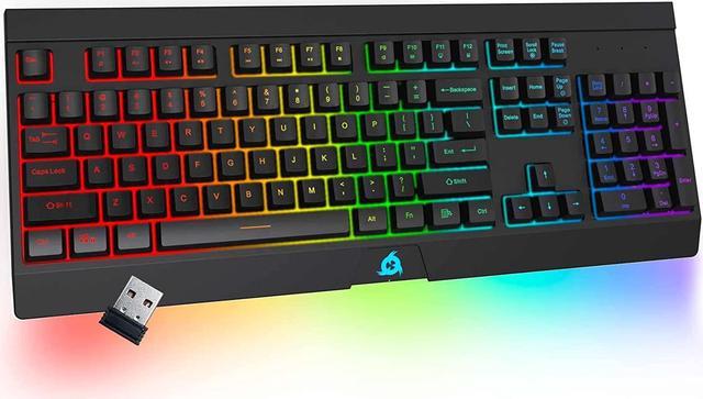 KLIM Rival Wireless Gaming Keyboard RGB US Layout - New 2022 + Slim,  Durable, Ergonomic, Quiet, Silent Soft Sound Keys, 25 An 