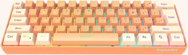 Main image of Snpurdiri 60% Wired Gaming Keyboard, RGB Backlit Ultra-Compact Mini Gaming Keyboard for PC/Mac Gamer, Typist, Travel (Cream and Orange)