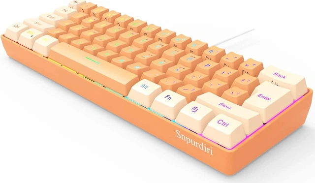 Alt view image 2 of 7 - Snpurdiri 60% Wired Gaming Keyboard, RGB Backlit Ultra-Compact Mini Gaming Keyboard for PC/Mac Gamer, Typist, Travel (Cream and Orange)