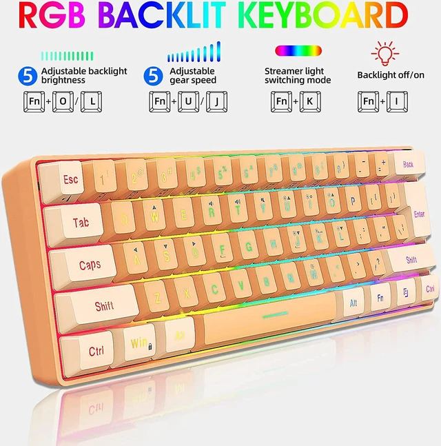 Alt view image 4 of 7 - Snpurdiri 60% Wired Gaming Keyboard, RGB Backlit Ultra-Compact Mini Gaming Keyboard for PC/Mac Gamer, Typist, Travel (Cream and Orange)