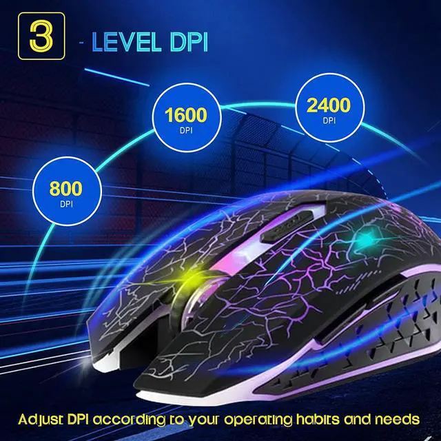 Alt view image 3 of 7 - VEGCOO C10 Wireless Gaming Mouse Rechargeable Silent Optical Mice 7 Colors LED Lights, 7 Buttons 2400/1600/800DPI (Black)