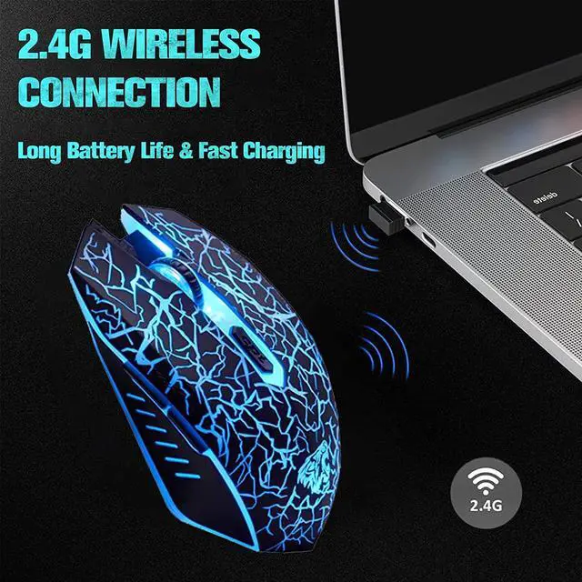 Alt view image 2 of 7 - VEGCOO C10 Wireless Gaming Mouse Rechargeable Silent Optical Mice 7 Colors LED Lights, 7 Buttons 2400/1600/800DPI (Black)