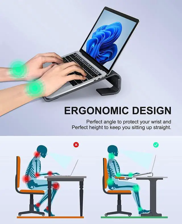 Alt view image 2 of 7 - Soqool Laptop Stand for Desk, Ergonomic Detachable Laptop Riser, Aluminum MacBook Stand, Compatible with 12-17'' All Laptops Such as MacBook Pro/HP/Dell/Lenovo, Black