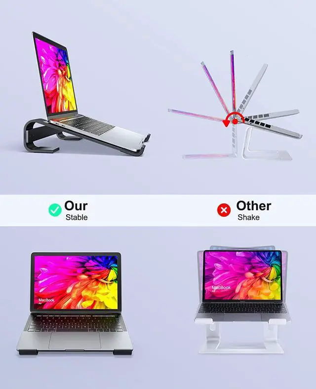 Alt view image 3 of 7 - Soqool Laptop Stand for Desk, Ergonomic Detachable Laptop Riser, Aluminum MacBook Stand, Compatible with 12-17'' All Laptops Such as MacBook Pro/HP/Dell/Lenovo, Black