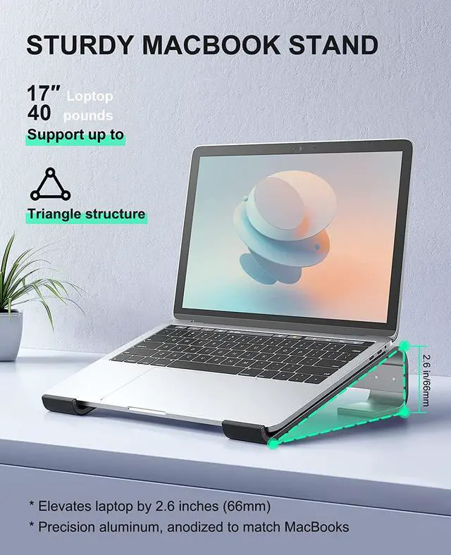 Alt view image 6 of 7 - Soqool Laptop Stand for Desk, Ergonomic Detachable Laptop Riser, Aluminum MacBook Stand, Compatible with 12-17'' All Laptops Such as MacBook Pro/HP/Dell/Lenovo, Black