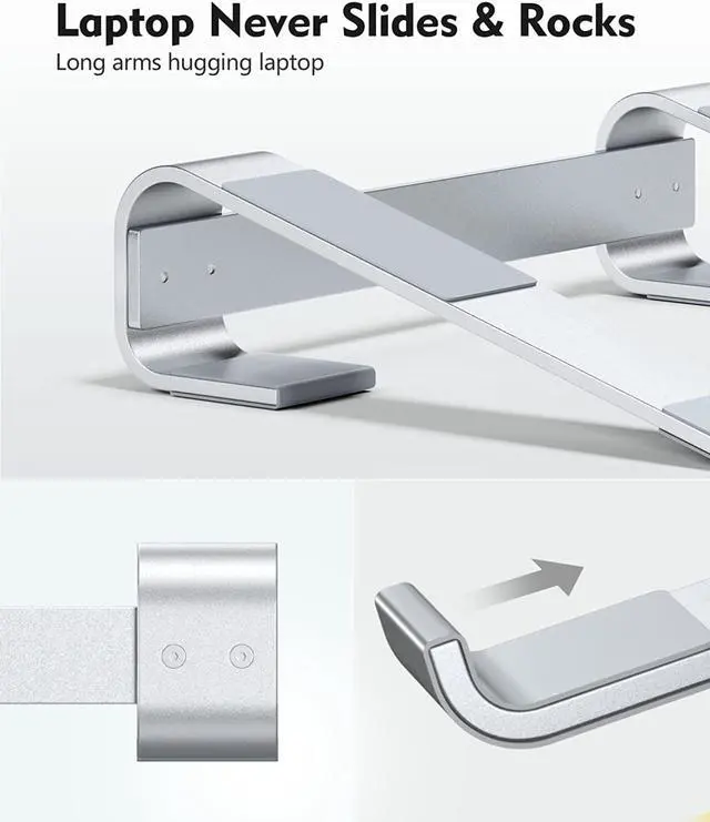 Alt view image 5 of 7 - Laptop Stand for Desk, Computer Stand Riser for Desk,Ventilated Ergonomic Aluminum Notebook Stand Compatible with MacBook Air Pro Dell XPS HP 11 14 15.6 17.3 Inch Silver Work from Home