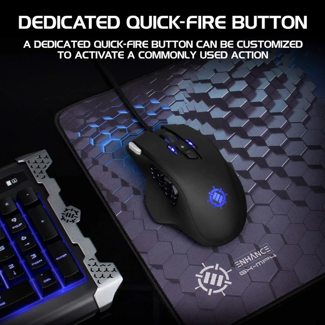Alt view image 5 of 7 - ENHANCE Theorem 2 MMO Mouse with 13 Programmable Side Buttons - RGB Gaming Mouse with 6 Customizable DPI Settings, 5 Gaming Profiles, Quick Fire Button, Wired, Ergonomic - Black