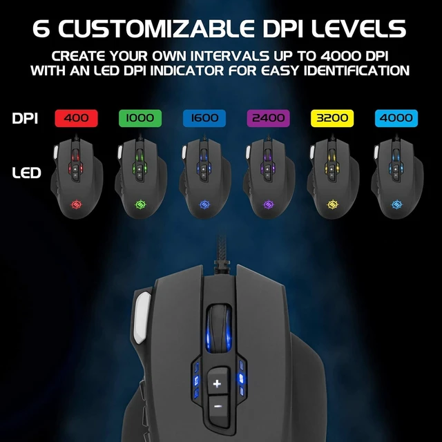 Alt view image 3 of 7 - ENHANCE Theorem 2 MMO Mouse with 13 Programmable Side Buttons - RGB Gaming Mouse with 6 Customizable DPI Settings, 5 Gaming Profiles, Quick Fire Button, Wired, Ergonomic - Black
