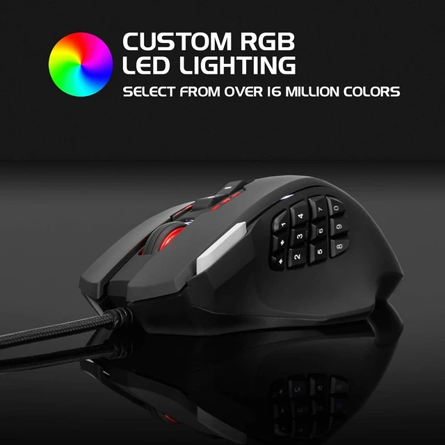 Alt view image 4 of 7 - ENHANCE Theorem 2 MMO Mouse with 13 Programmable Side Buttons - RGB Gaming Mouse with 6 Customizable DPI Settings, 5 Gaming Profiles, Quick Fire Button, Wired, Ergonomic - Black
