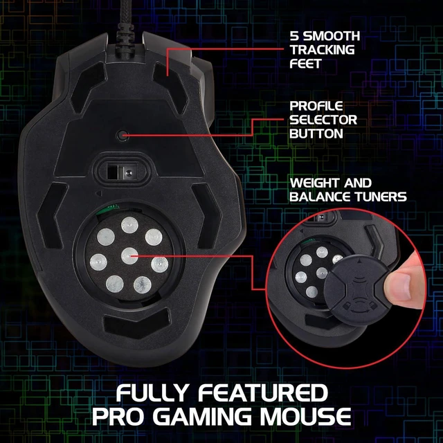 Alt view image 7 of 7 - ENHANCE Theorem 2 MMO Mouse with 13 Programmable Side Buttons - RGB Gaming Mouse with 6 Customizable DPI Settings, 5 Gaming Profiles, Quick Fire Button, Wired, Ergonomic - Black