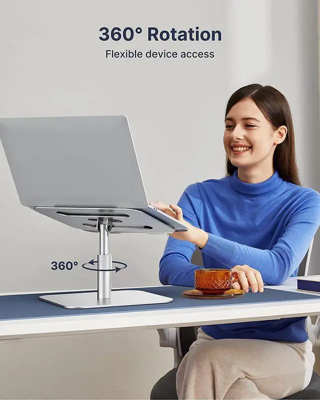 Alt view image 2 of 7 - HUANUO Adjustable Laptop Stand with 360° Rotation, Aluminum Laptop Riser, Ergonomic Laptop Stand for Desk, Notebook Computer Stand Holder Compatible with 10-17Laptops, Silver, HNLS05S