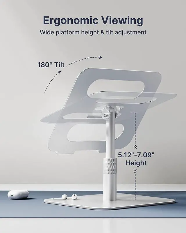Alt view image 3 of 7 - HUANUO Adjustable Laptop Stand with 360° Rotation, Aluminum Laptop Riser, Ergonomic Laptop Stand for Desk, Notebook Computer Stand Holder Compatible with 10-17Laptops, Silver, HNLS05S