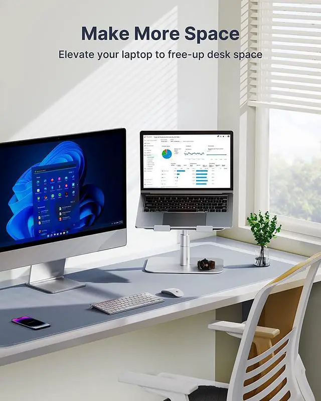 Alt view image 7 of 7 - HUANUO Adjustable Laptop Stand with 360° Rotation, Aluminum Laptop Riser, Ergonomic Laptop Stand for Desk, Notebook Computer Stand Holder Compatible with 10-17Laptops, Silver, HNLS05S