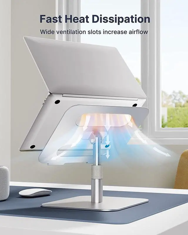Alt view image 5 of 7 - HUANUO Adjustable Laptop Stand with 360° Rotation, Aluminum Laptop Riser, Ergonomic Laptop Stand for Desk, Notebook Computer Stand Holder Compatible with 10-17Laptops, Silver, HNLS05S