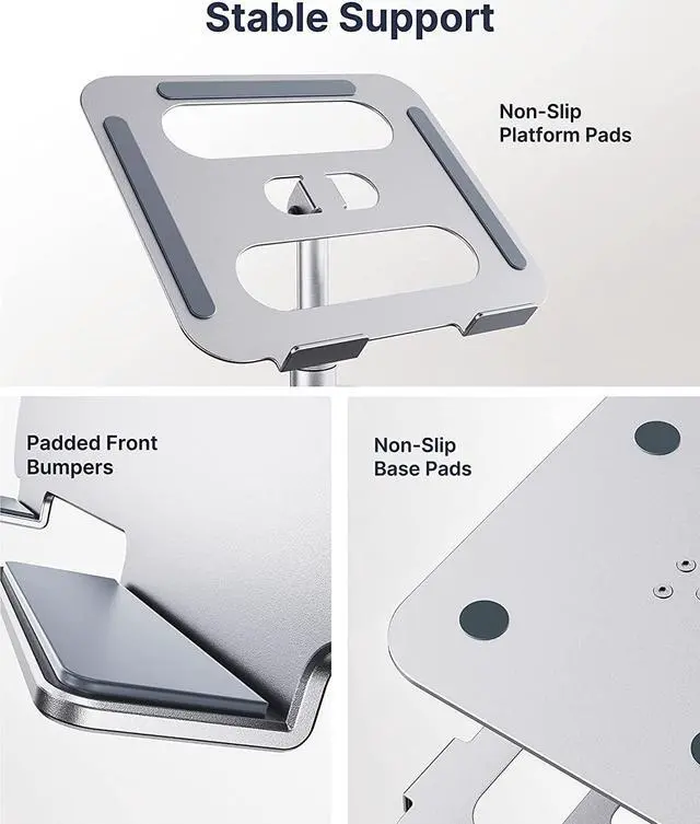 Alt view image 6 of 7 - HUANUO Adjustable Laptop Stand with 360° Rotation, Aluminum Laptop Riser, Ergonomic Laptop Stand for Desk, Notebook Computer Stand Holder Compatible with 10-17Laptops, Silver, HNLS05S