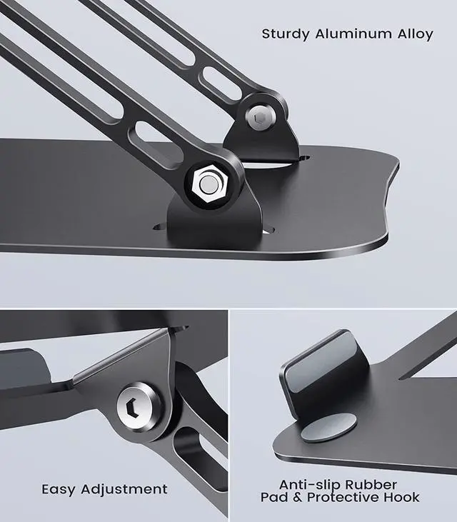 Alt view image 7 of 7 - Laptop Stand Adjustable Computer Stand Sturdy Aluminum Laptop Stand for Desk Foldable Laptop Holder Portable Laptop Riser for 1116-inch Laptop Notebook Tablet and More Black