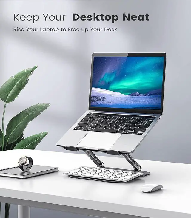 Alt view image 4 of 7 - Laptop Stand Adjustable Computer Stand Sturdy Aluminum Laptop Stand for Desk Foldable Laptop Holder Portable Laptop Riser for 1116-inch Laptop Notebook Tablet and More Black
