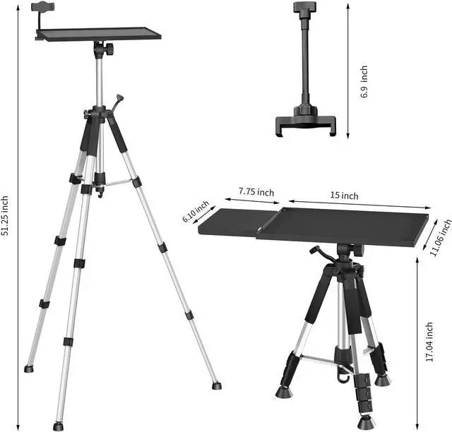 Alt view image 7 of 7 - Projector Tripod - Adjustable Height from 17.6 to 51.4 Inches, Multi-Purpose Portable Stand for Laptop, DJ & More