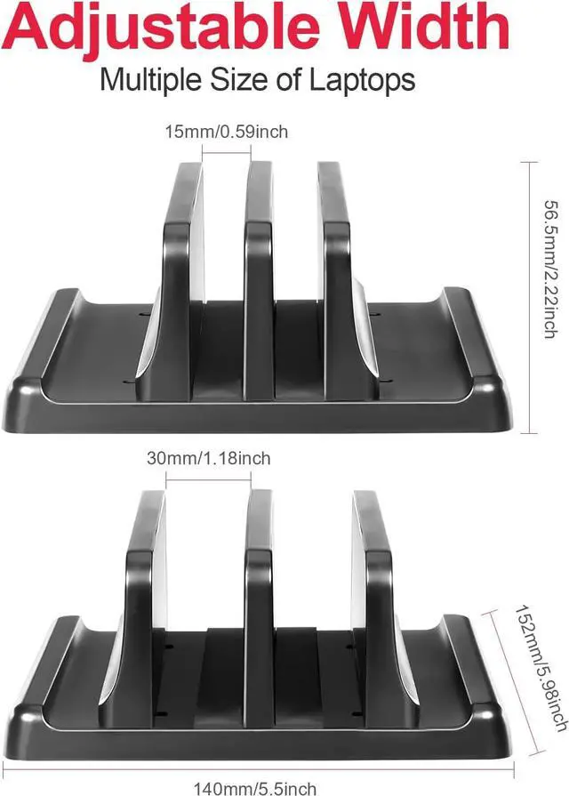 Alt view image 5 of 7 - VAYDEER Dual-Slot Adjustable Vertical Laptop Stand Made of Premium ABS Plastic 3 in 1 Design Space-Saving for All MacBook/Chromebook/Surface/Dell/iPad Up to 17.3 Inches - Black