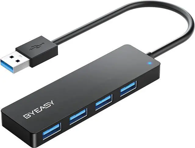 Main image of BYEASY USB Hub, 4 Port USB 3.0 Hub, Ultra Slim Portable Data Hub Applicable for iMac Pro, MacBook Air, Mac Mini/Pro, Surface Pro, Notebook PC, Laptop, USB Flash Drives, and Mobile HDD (Leather Black)