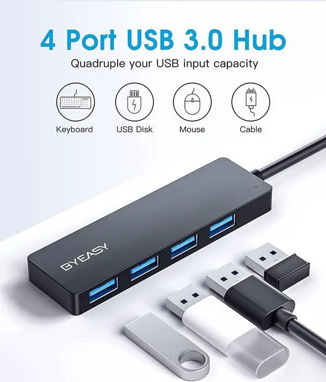 Alt view image 2 of 7 - BYEASY USB Hub, 4 Port USB 3.0 Hub, Ultra Slim Portable Data Hub Applicable for iMac Pro, MacBook Air, Mac Mini/Pro, Surface Pro, Notebook PC, Laptop, USB Flash Drives, and Mobile HDD (Leather Black)