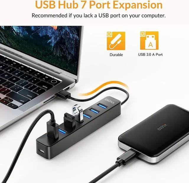 Alt view image 2 of 6 - USB Hub, iDsonix USB Splitter Hub 7 Ports Portable Hub USB Hub Multi Port USB Expansion Hub Extension Extender for Laptop, iMac, Surface Pro, XPS, USB Flash Drives, Mobile HDD, Printer, Camera, etc