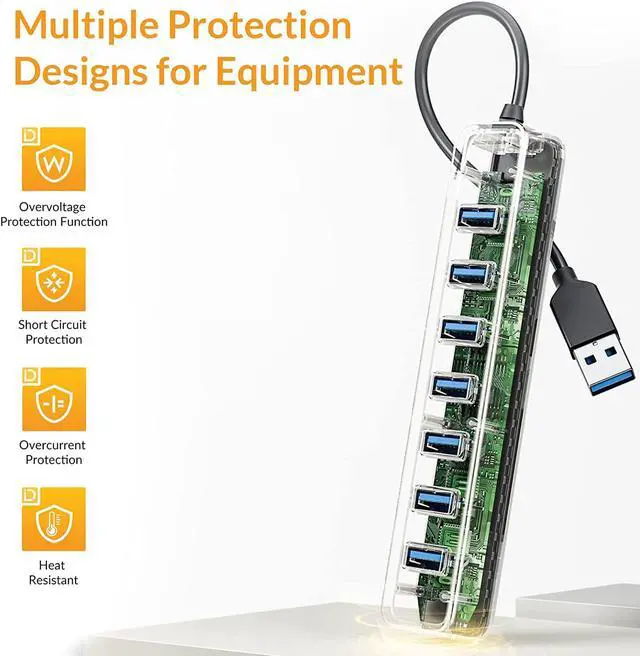 Alt view image 4 of 6 - USB Hub, iDsonix USB Splitter Hub 7 Ports Portable Hub USB Hub Multi Port USB Expansion Hub Extension Extender for Laptop, iMac, Surface Pro, XPS, USB Flash Drives, Mobile HDD, Printer, Camera, etc