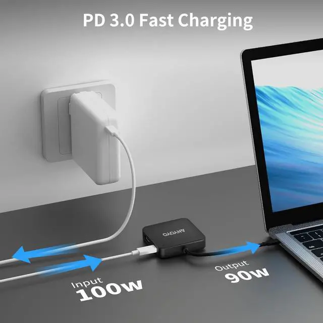 Alt view image 3 of 7 - USB C Hub, 6 in 1 USB Splitter Adapter with 4K 30Hz HDMI, 100W PD, 3 USB A 3.0, 1 USB C 3.0, HDMI to USB C Multiport Adapter, USB C HDMI Hub for MacBook Pro/Air and Other USB C Devices