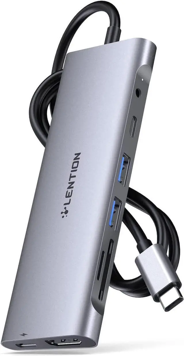 Main image of LENTION 3.3FT Long Cable USB C Hub with 4K HDMI, 2 USB 3.0, Card Reader, Aux, Type C Data/Charging Compatible 2024-2016 MacBook Pro, Mac Air/Surface, More, Stable Driver Adapter (CB-C37, Space Gray)