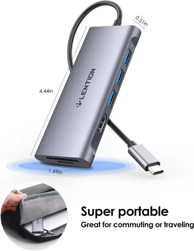 Alt view image 6 of 7 - LENTION USB C Hub with 4K HDMI, 3 USB 3.0, SD 3.0 Card Reader Compatible 2023-2016 MacBook Pro 13/15/16, New Mac Air/iPad Pro/Surface, More, Multiport Stable Driver Dongle Adapter (CB-C34, Space Gray)