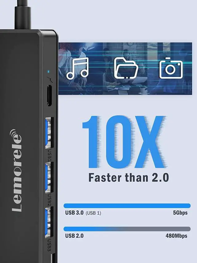 Alt view image 3 of 7 - Lemorele USB C Hub, Type-C Hub Adapter 7 in 1 with HDMI 4K@30Hz, 100W PD Charging, 1 USB3.0 5Gbps Data Port, 2 USB 2.0, SD/TF, USB C Multiport Dongle for MacBook/ChromeBook/Dell/HP/Lenovo