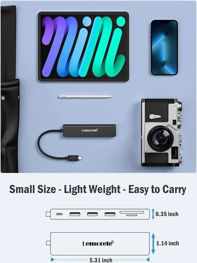 Alt view image 4 of 7 - Lemorele USB C Hub, Type-C Hub Adapter 7 in 1 with HDMI 4K@30Hz, 100W PD Charging, 1 USB3.0 5Gbps Data Port, 2 USB 2.0, SD/TF, USB C Multiport Dongle for MacBook/ChromeBook/Dell/HP/Lenovo