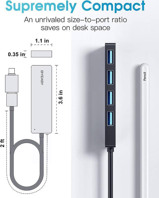 Alt view image 6 of 7 - BYEASY USB Hub, USB 3.1 C to USB 3.0 Hub with 4 Ports and 2ft Extended Cable, Ultra Slim Portable USB Splitter for MacBook, Mac Pro/Mini, iMac, Ps4, PS5, Surface Pro,Flash Drive, Samsung(Black)