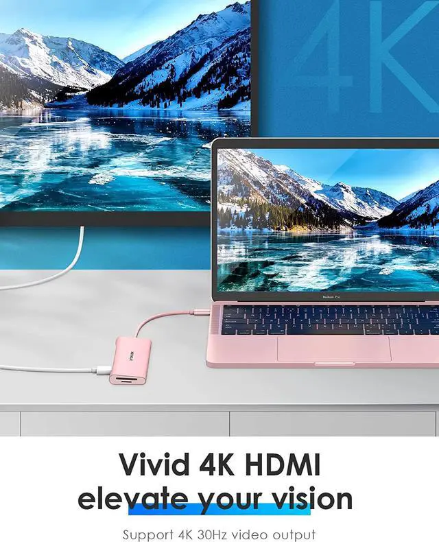 Alt view image 4 of 7 - USB C Multiport Hub with 4K HDMI 3 USB 3.0 SD/Micro SD Card Reader 100W PD Compatible 2024-2016 MacBook Pro New Mac Air Other Type C Devices Stable Driver Adapter (CB-C36B Rose Gold)